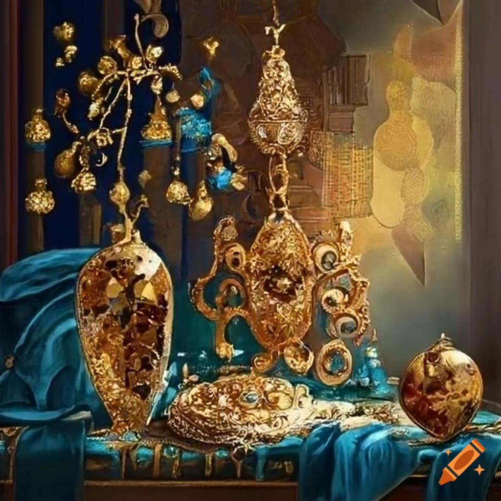 Sophisticated detailed patchwork with crystal and gold ornament