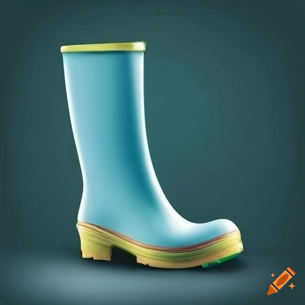 Rain boots advertisement with text on Craiyon