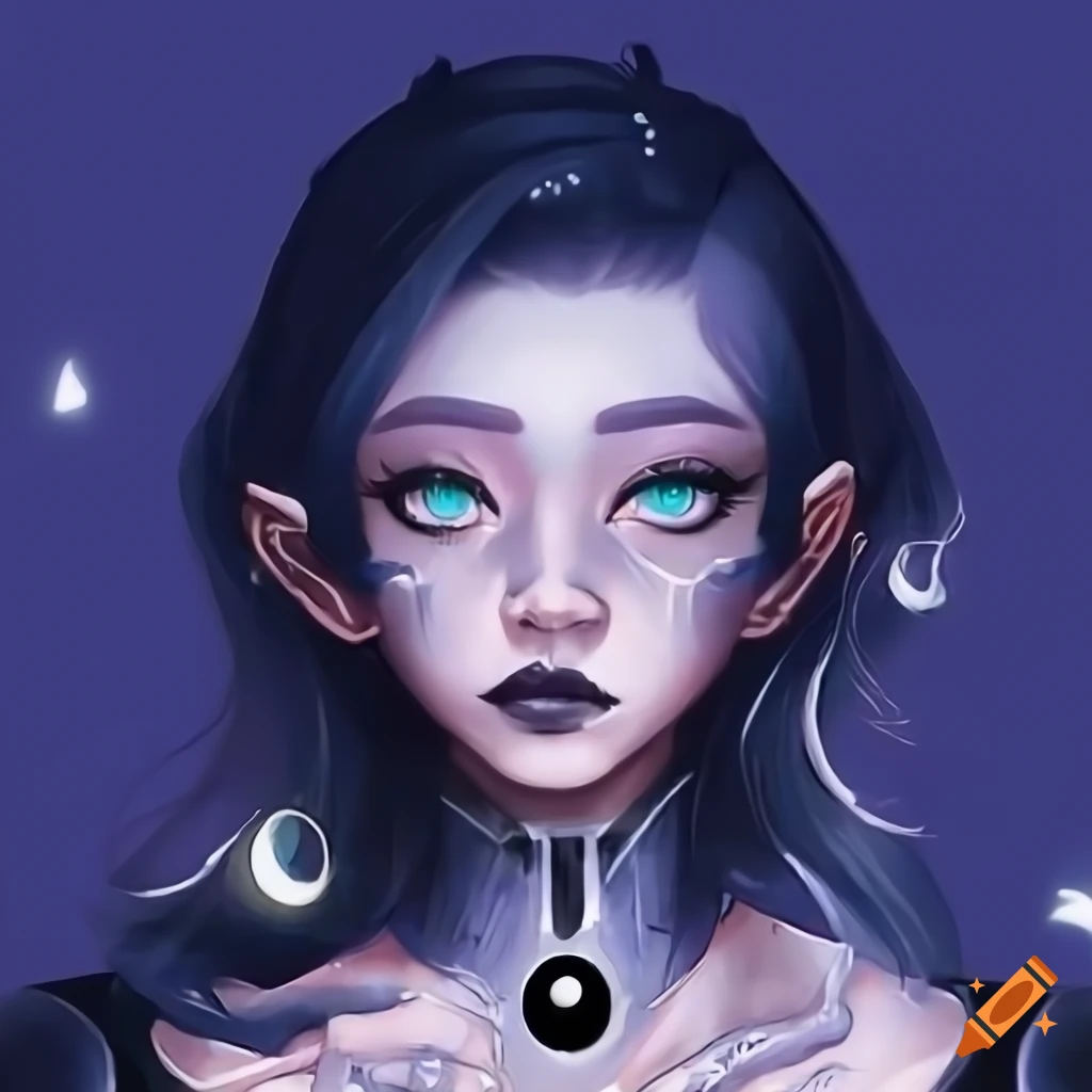 Discord bot luna with black and white hair and moon necklace on Craiyon