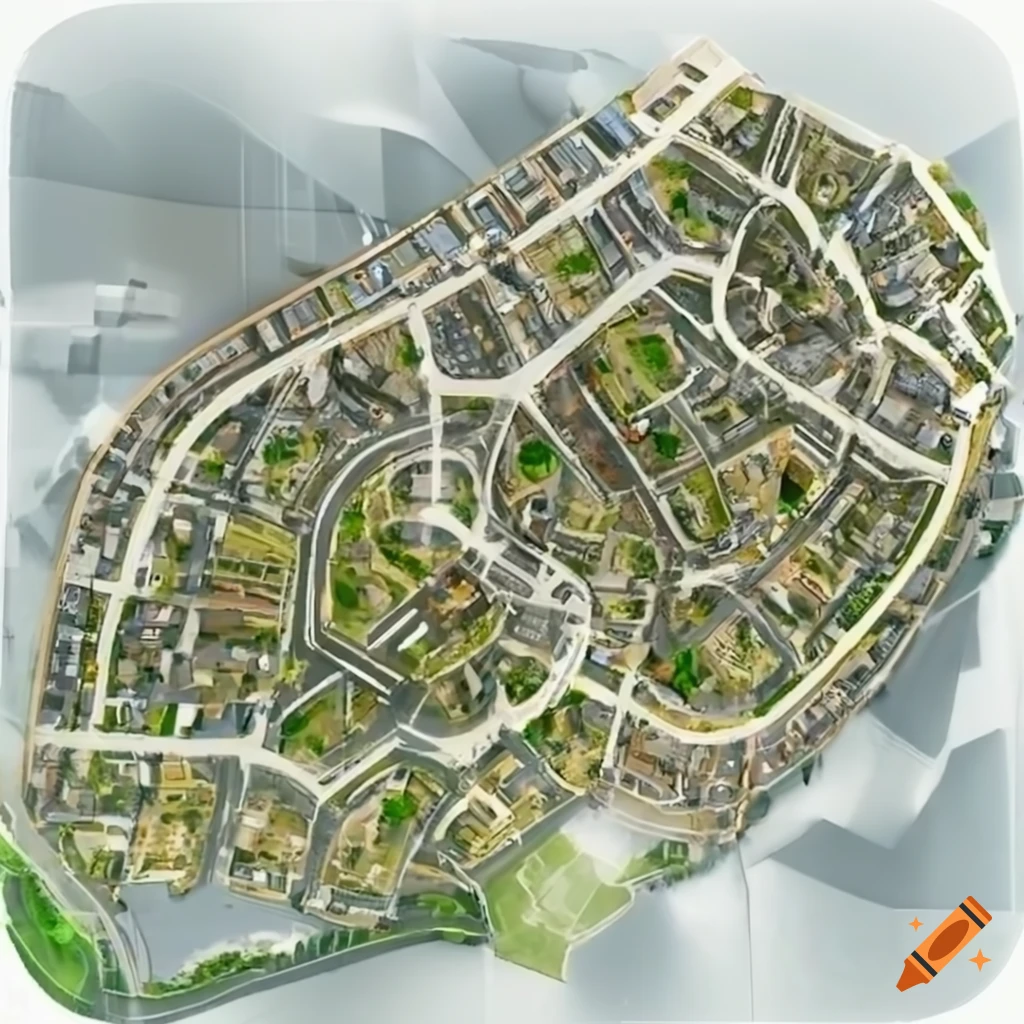 3D city master plan with offices, industrial areas, and roads