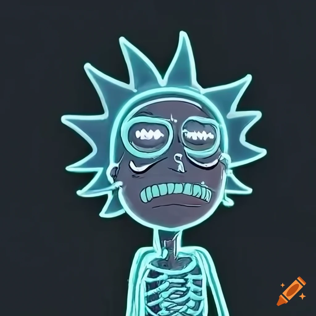 Neon glow skeleton of characters riding a rocket into space on Craiyon