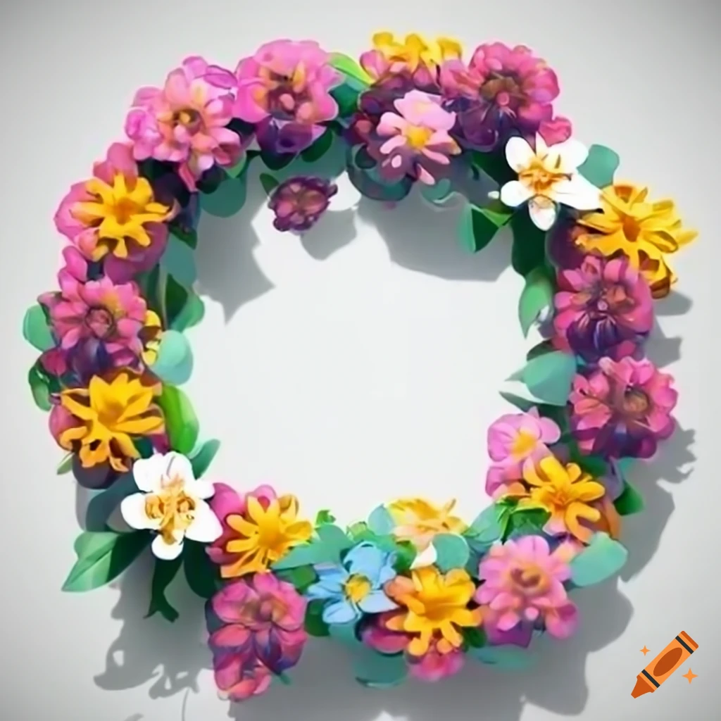 Ring of flowers in an oval shape on a white background
