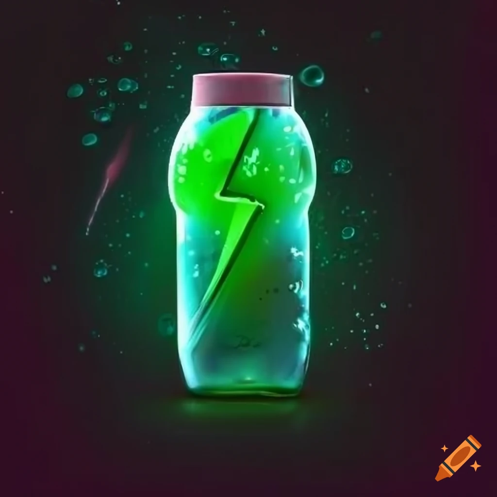 Pink and green fizz energy drink logo with bubbles and lightning bolts