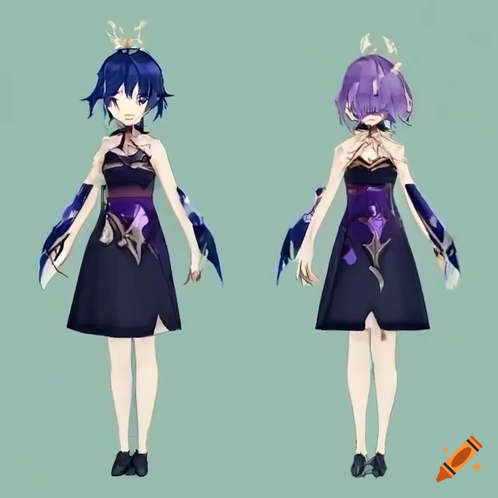Genshin Impact style detailed dress with algae, pearls, and purple accents