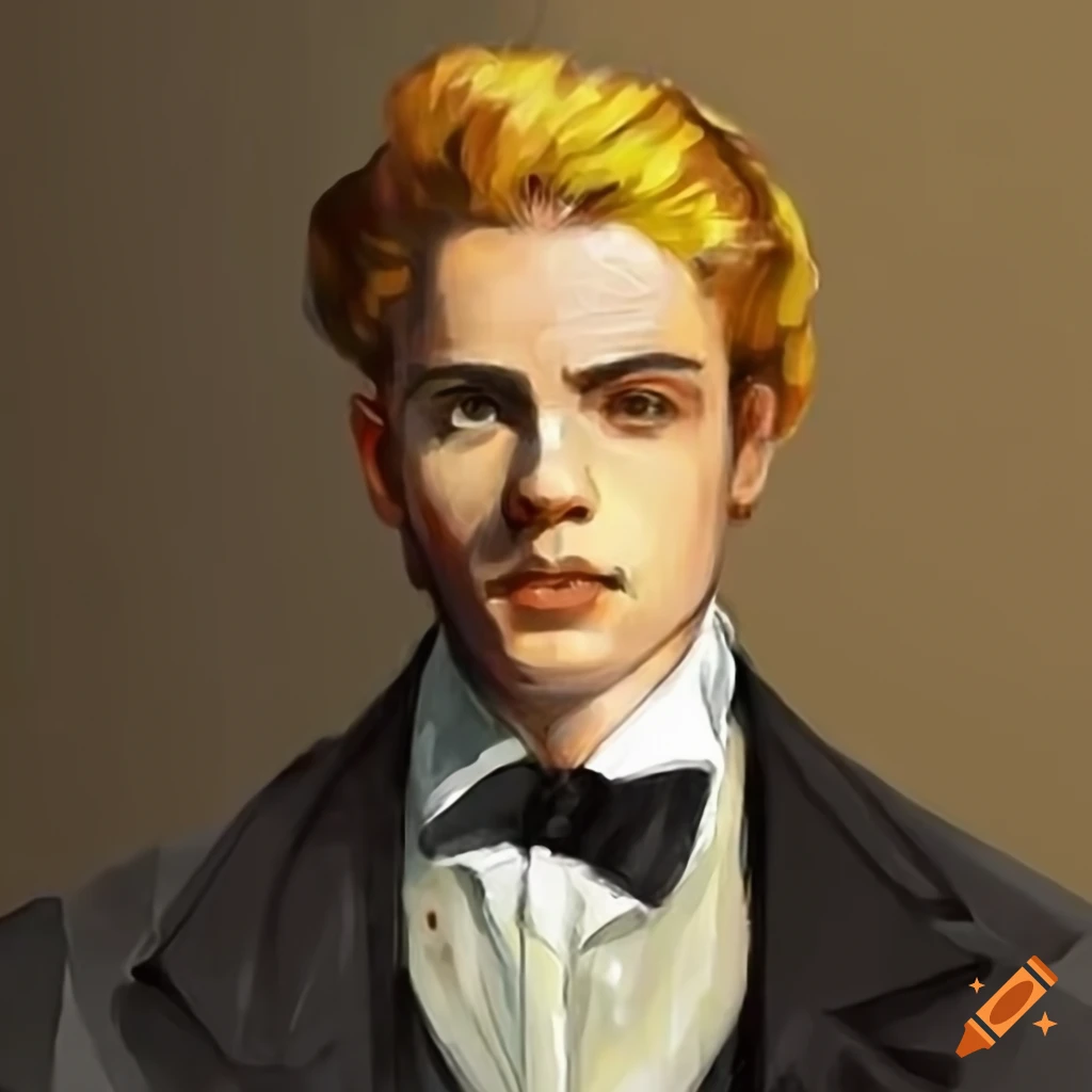 Victorian man in vintage coat with yellow wavy short hair on Craiyon