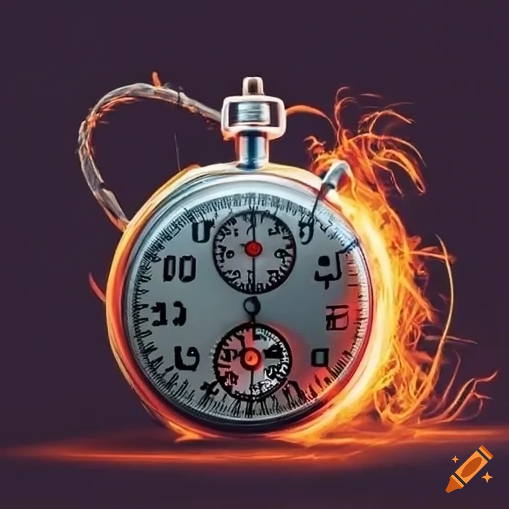Stopwatch bomb with burning wick, sparks, and steam on Craiyon