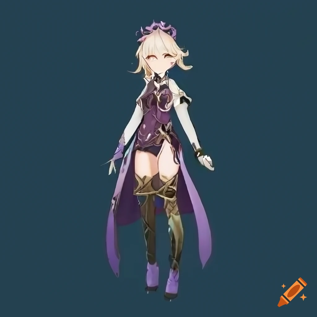 Detailed dress inspired by Genshin Impact style with algae, pearls, and purple accents