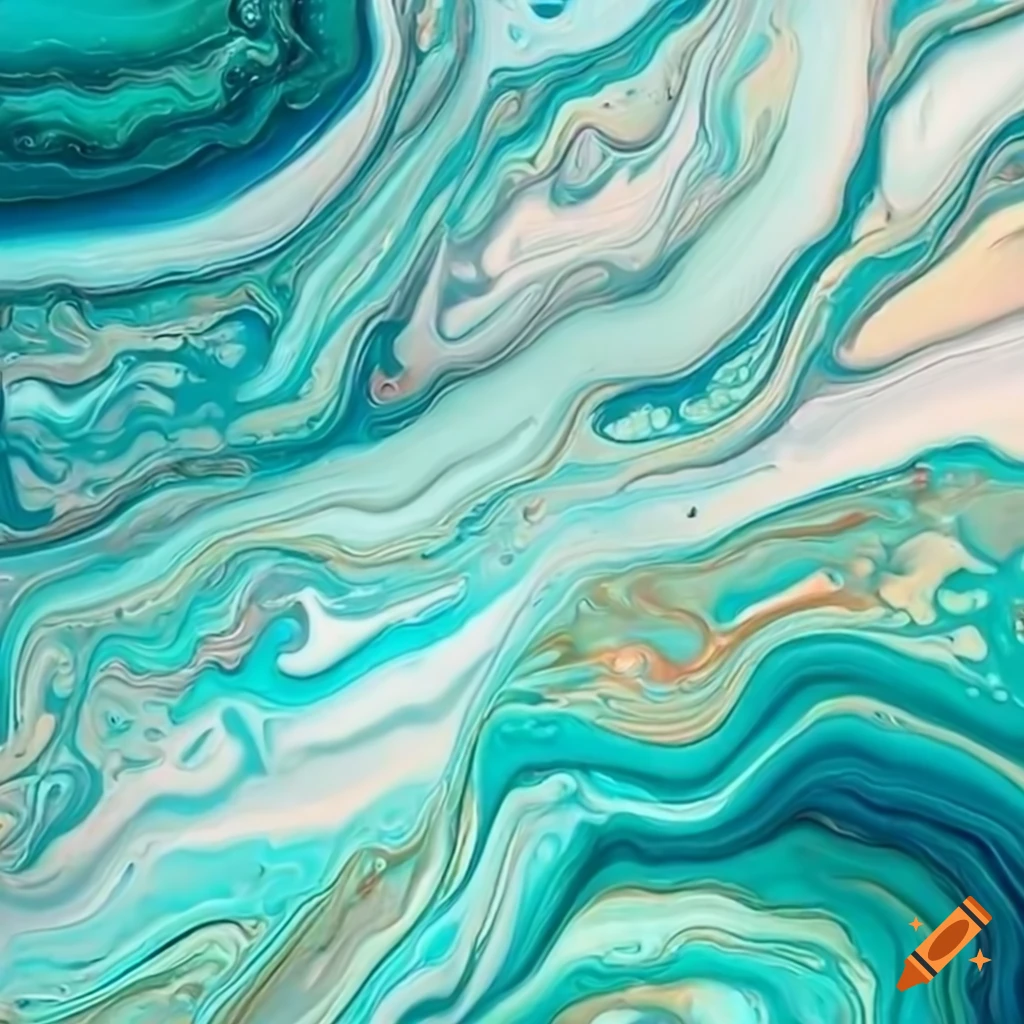 Teal and white acrylic pour art background