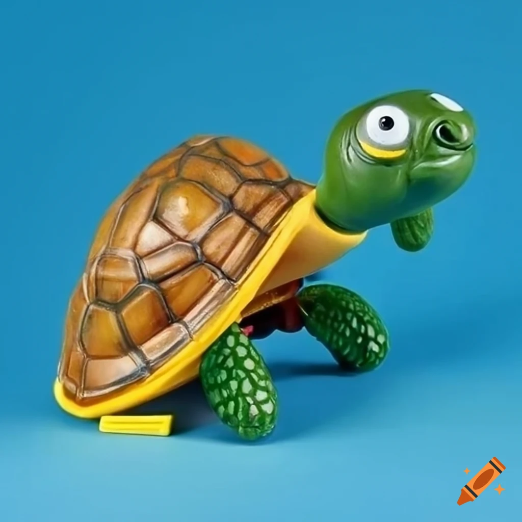Realistic wind-up turtle toy with plastic shell and mohawk