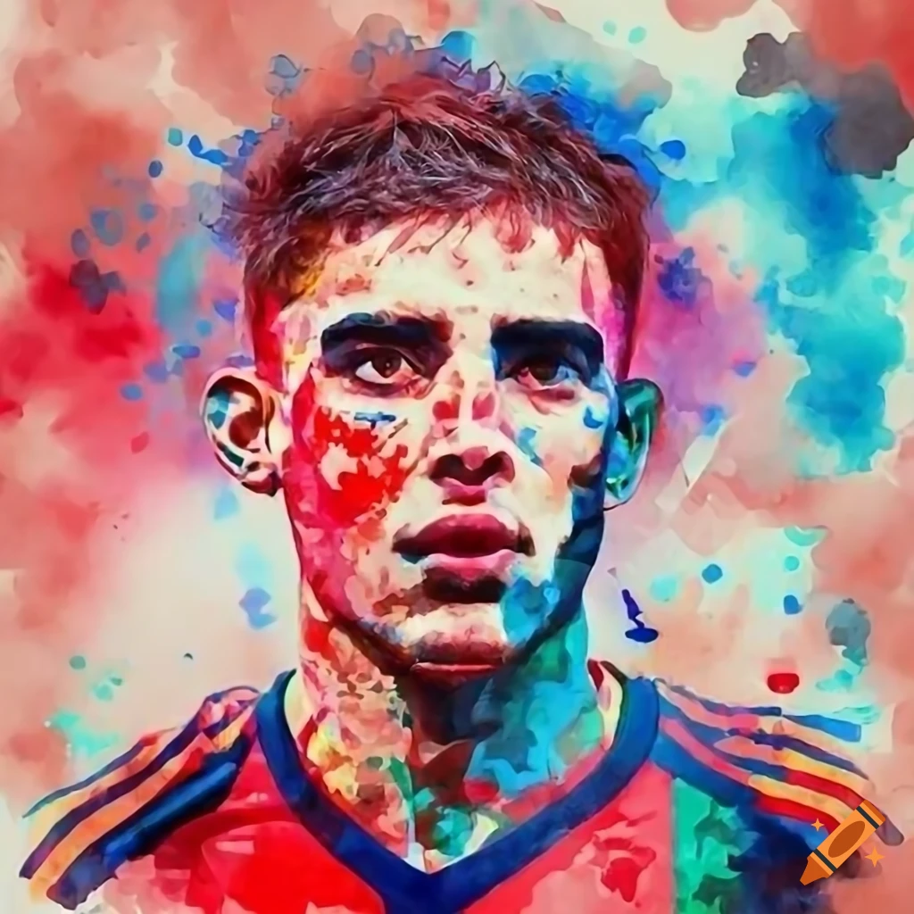 27yearold male spanish soccer player in red and black jersey on Craiyon