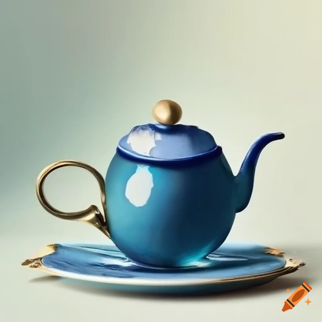 Enchanting Still Life: Studio Ghibli inspired tea setting with silver platter and blue accents