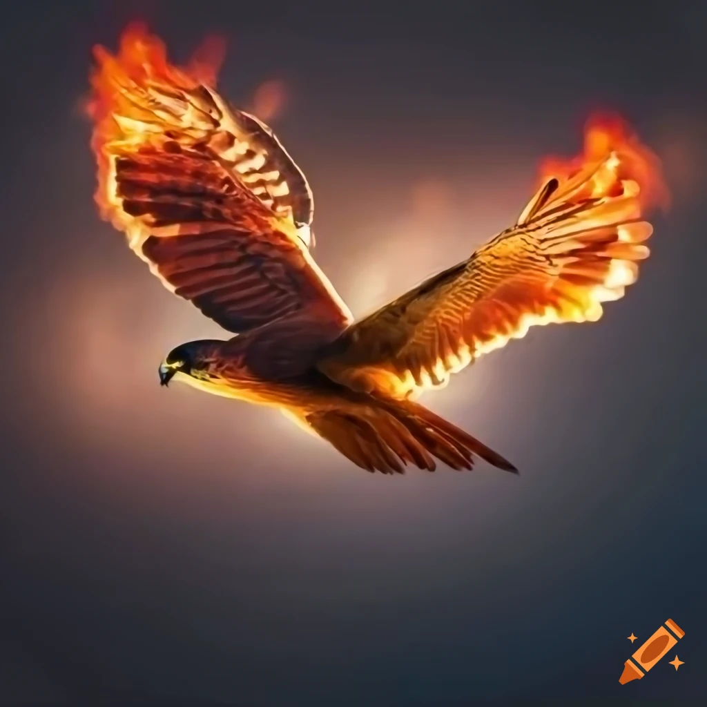 Burning sparrowhawk in a stormy night sky