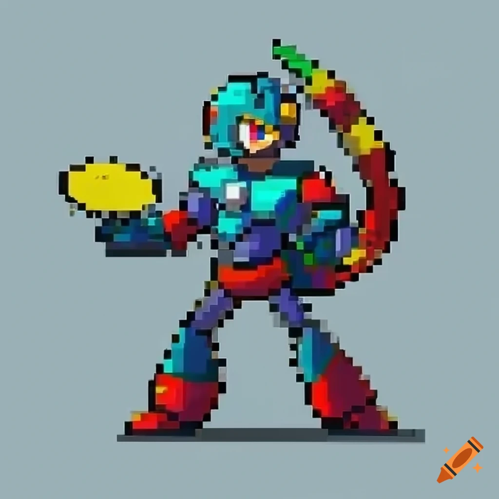 Boss character from Mega Man 2 throwing a frisbee in pixel art style