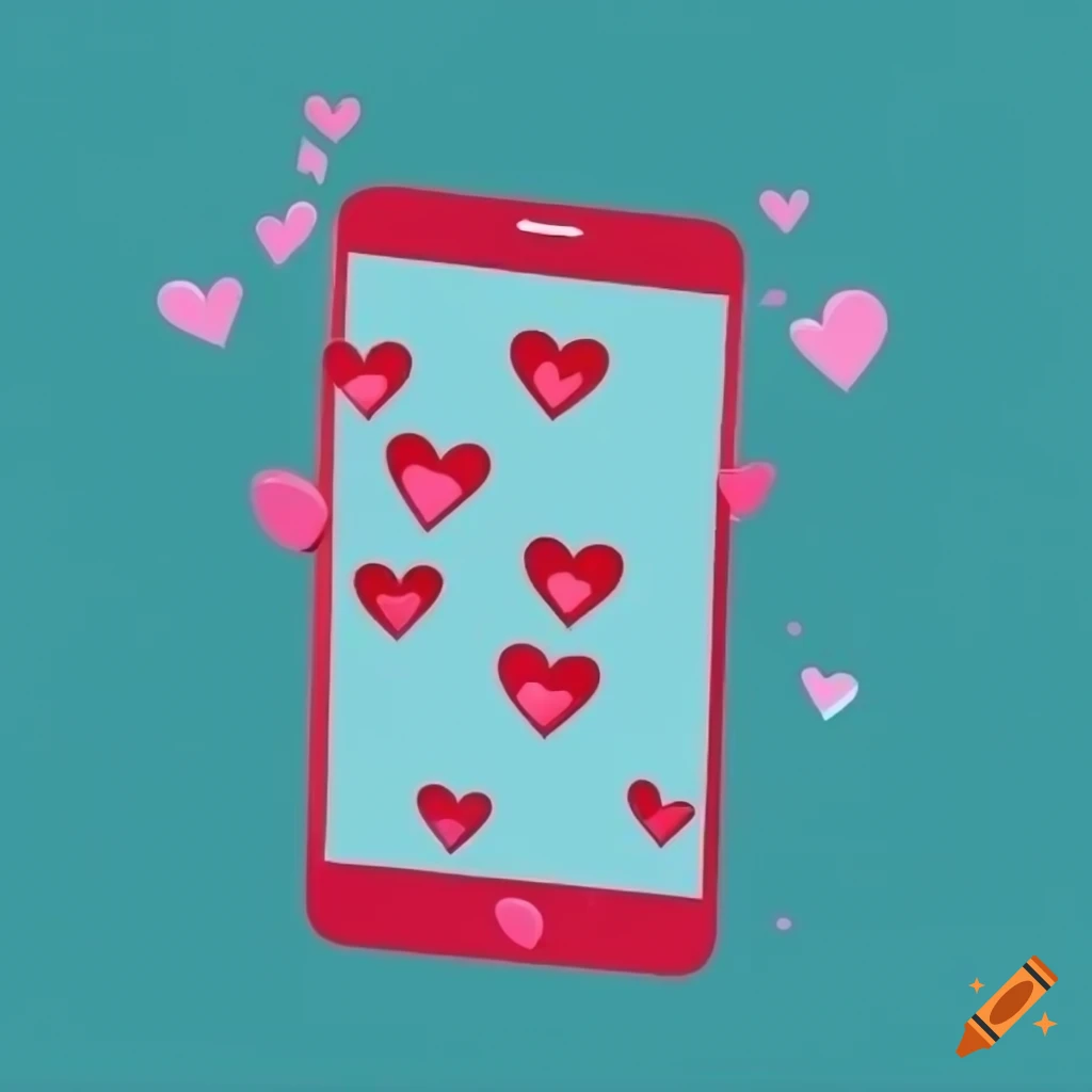 Vector image for a dating and social media app with hearts flying out of a smartphone