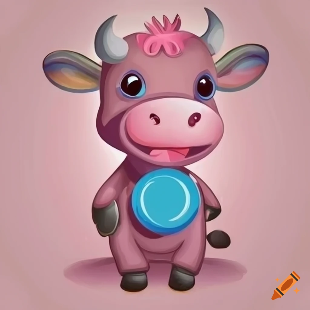 Cartoon baby cow in pink with a blue collar
