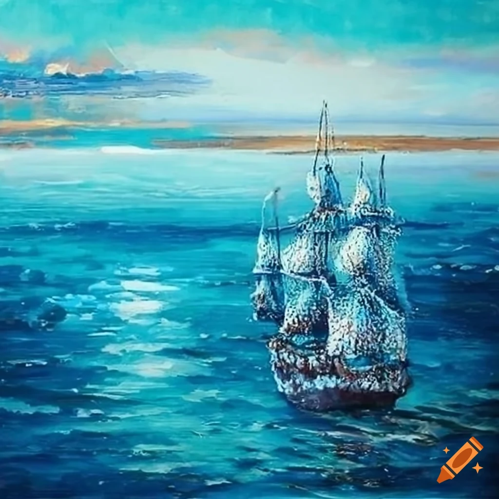 Marine painting in pointillist style