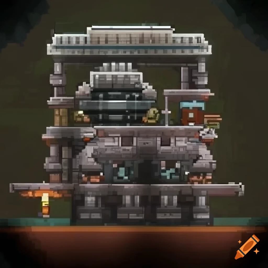 Scifi industrial shape in a starbound setting on Craiyon