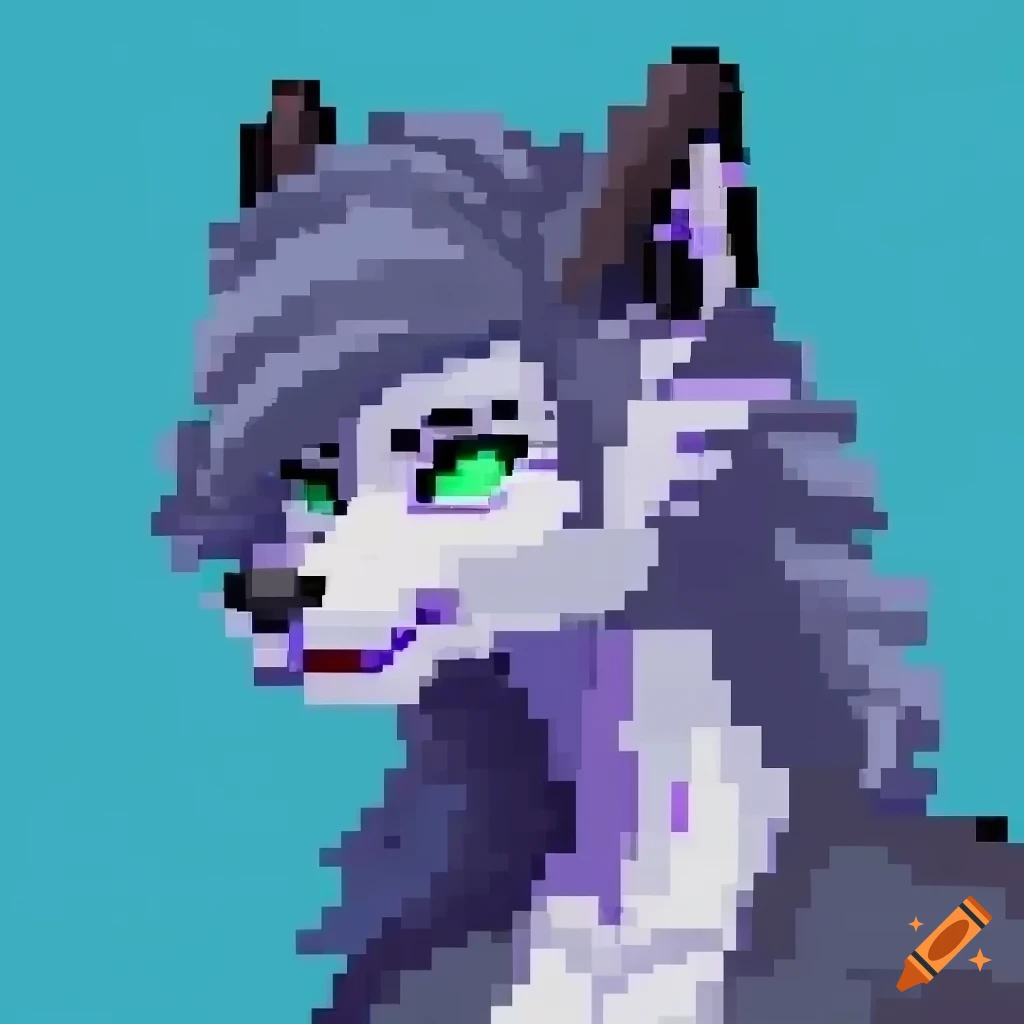 Female werewolf fursona with grey fur in 4k pixel art
