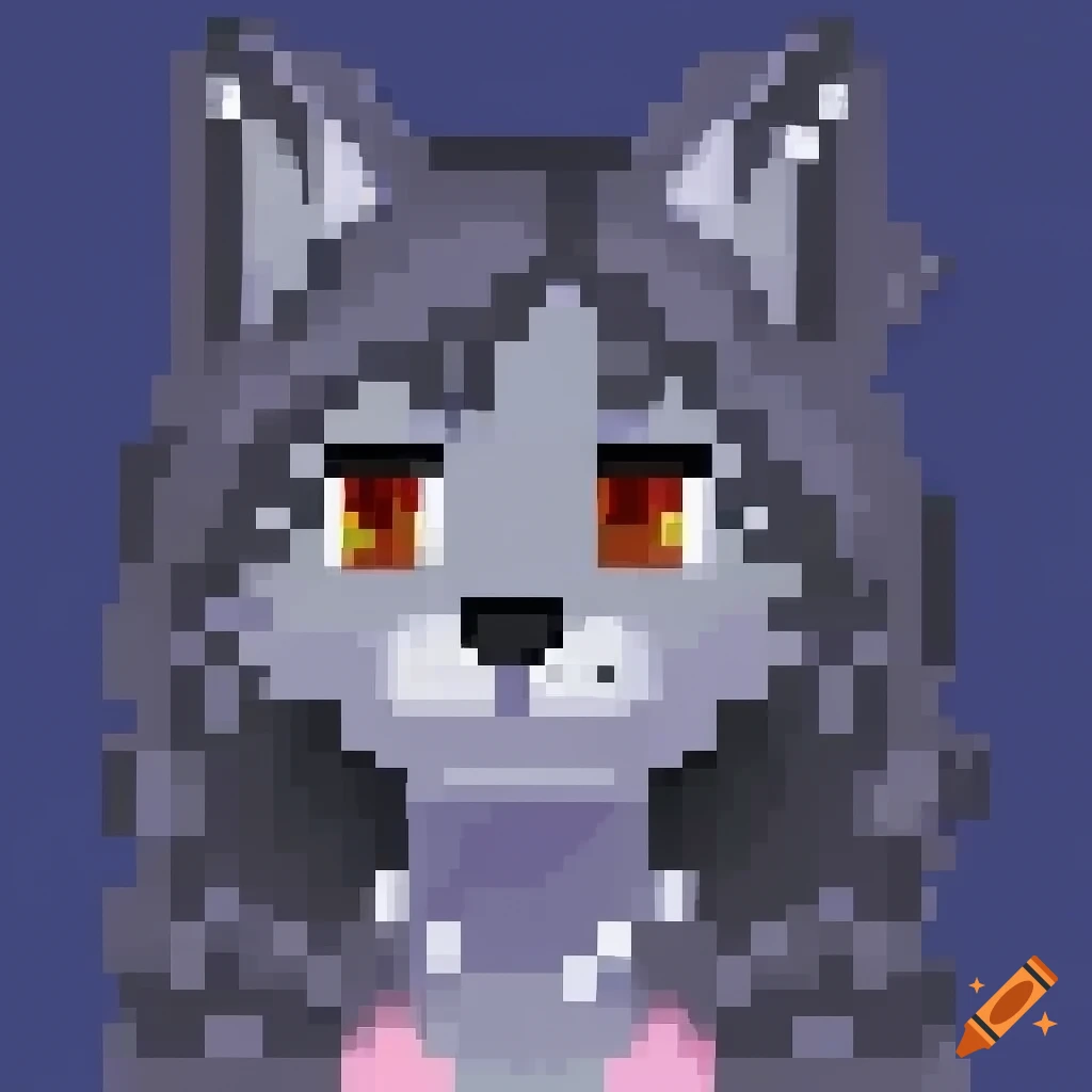Female werewolf fursona with grey fur in 4K pixel art