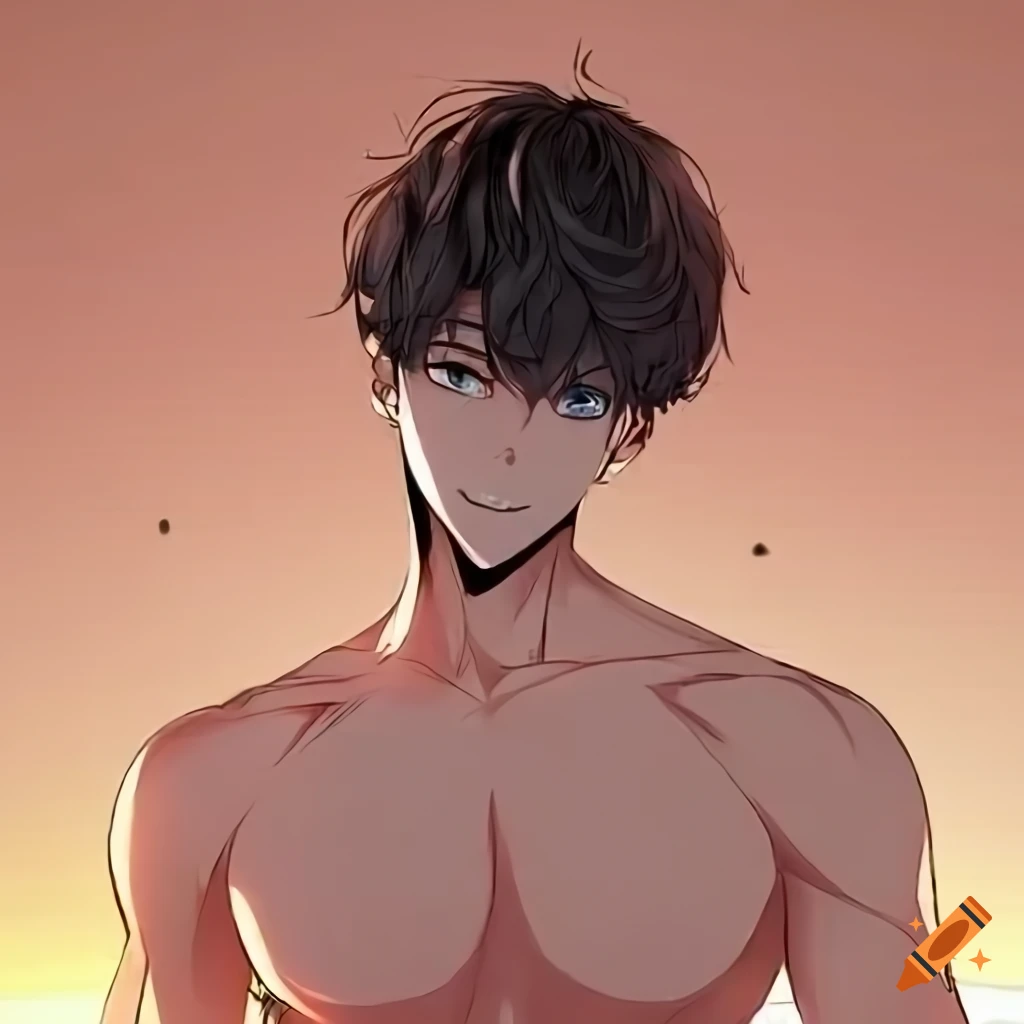 Manhwa style brown-haired character with abs