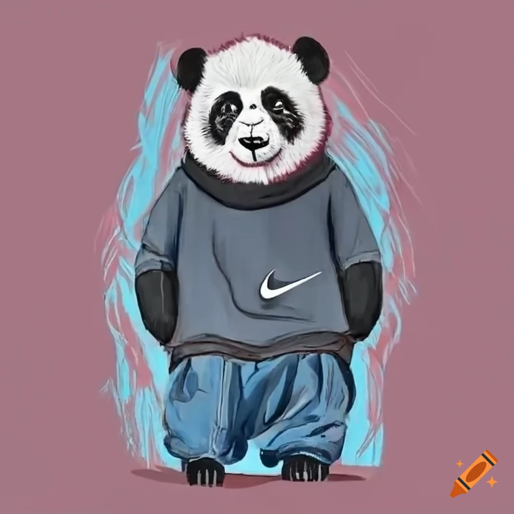 Panda dressed in baggy jeans and nike sweater with blue, white, and red ...