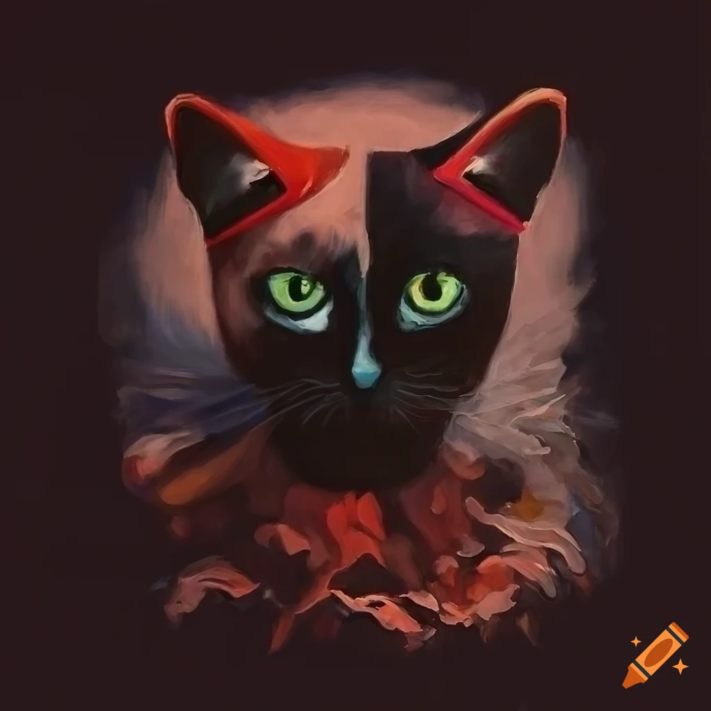 Painting of a cat in retrofuturistic Kabuki style with abstract motifs