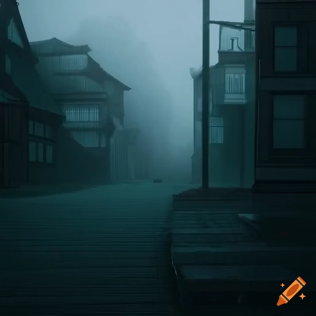 Misty path in a modern American town with Japanese architecture inspiration