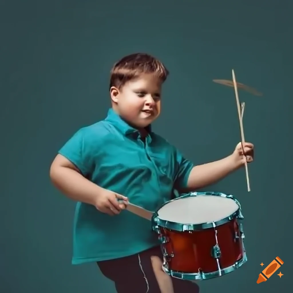 Chubby boy playing drums