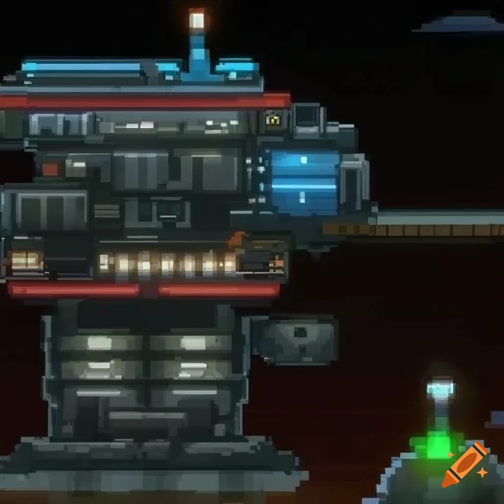 Scifi industrial structure in a starbound setting on Craiyon