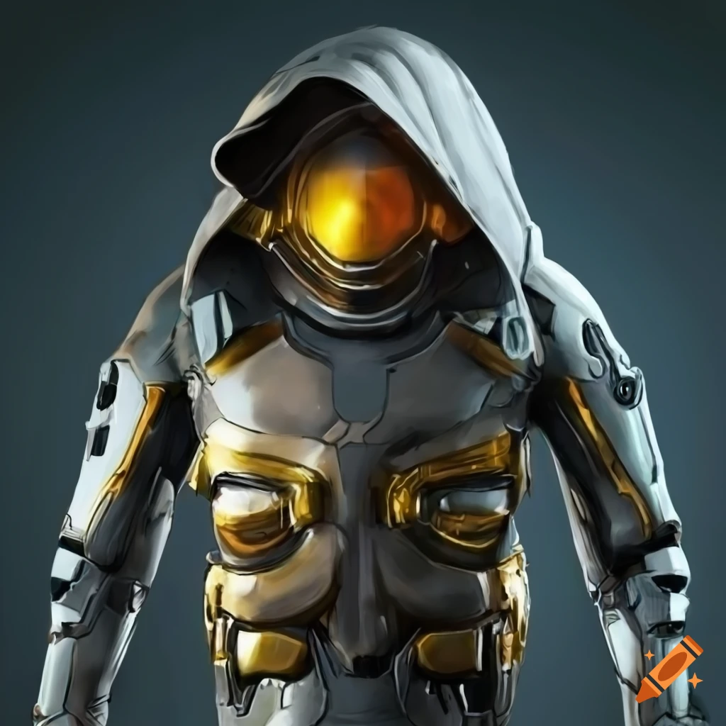 Man in eva suit with gold visor in sci-fi portrait