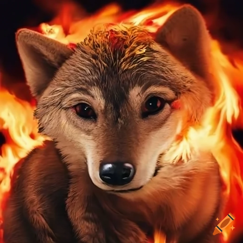 Baby wolf made of fire on Craiyon