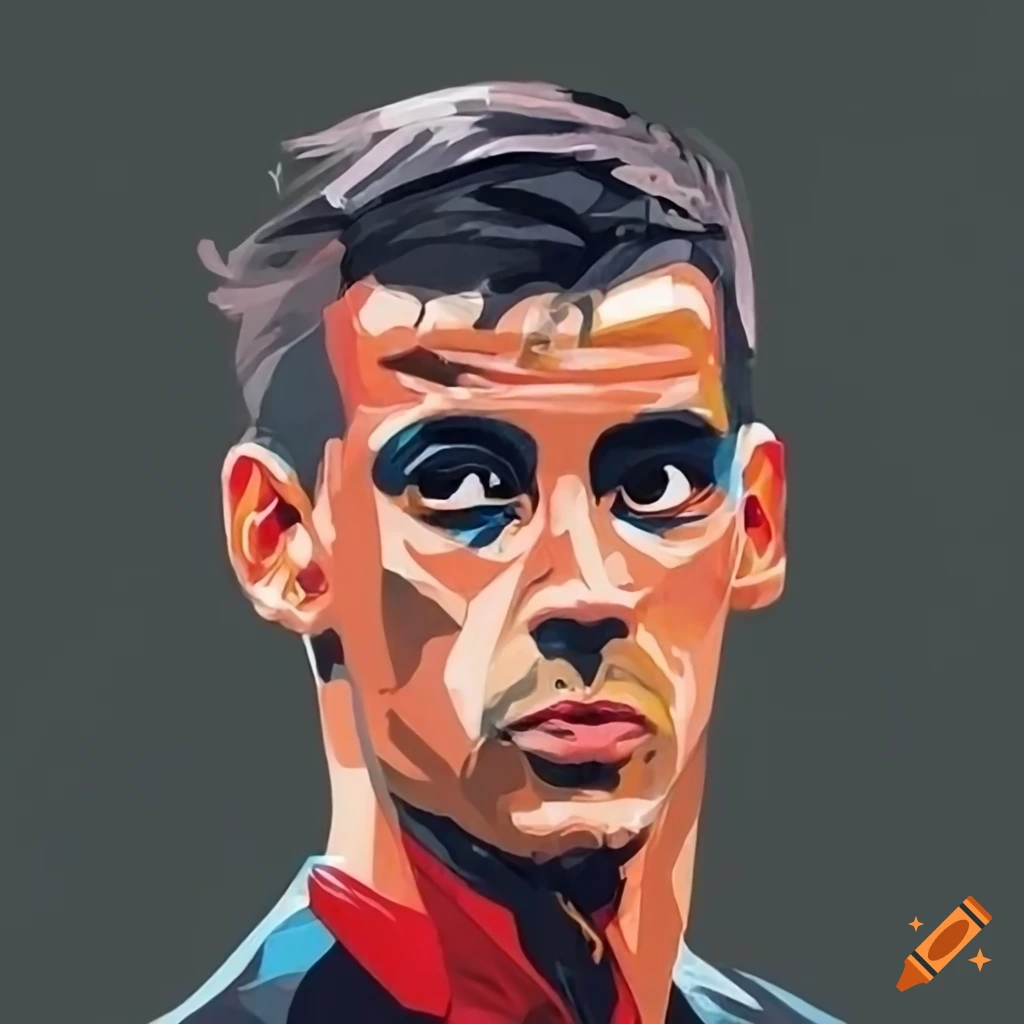 Headshot of a spanish male soccer player in red and black jersey on Craiyon