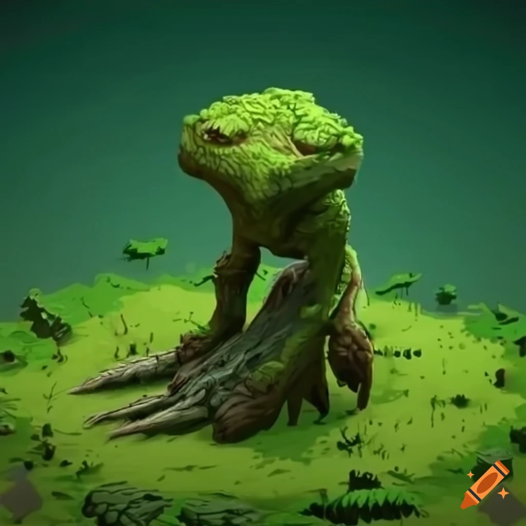 Isometric moss and twig-based creature from an RTS game