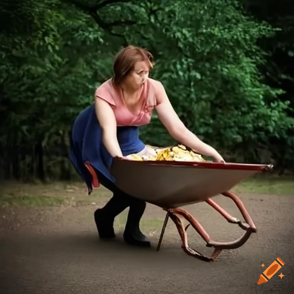 Angry mother-in-law pushing a wheelbarrow