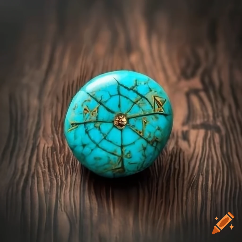 Round turquoise stone decorated with runes