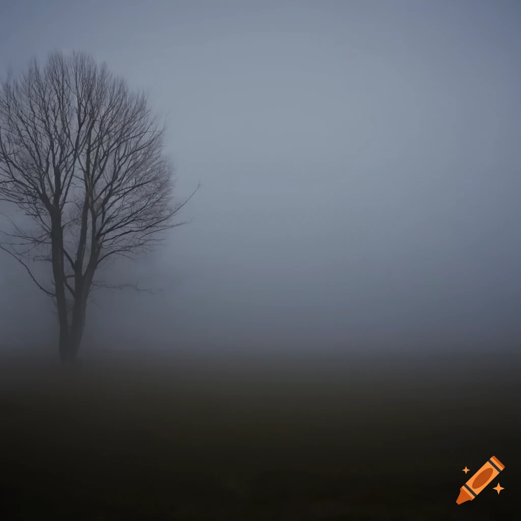 Foggy ominous field with broken elements