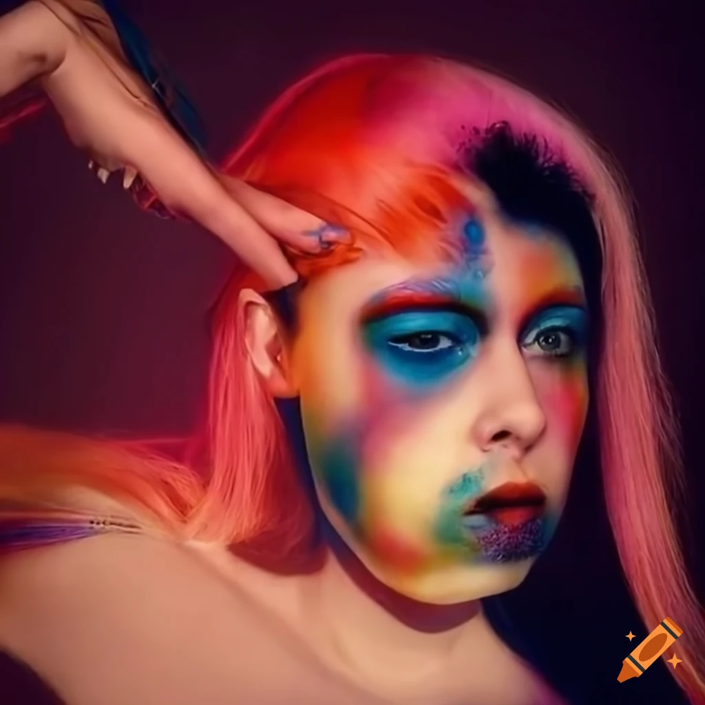 Surreal colorful photo in an experimental art style at a hair salon