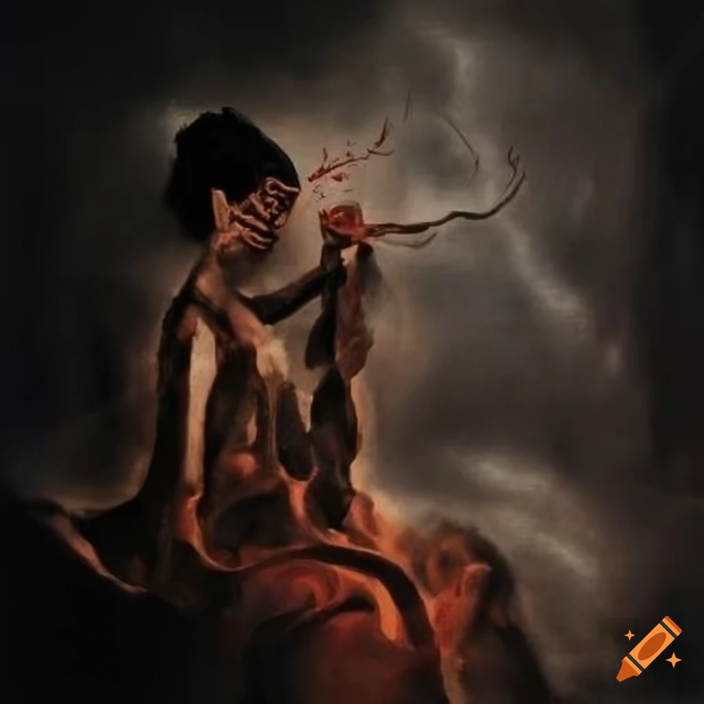Chinese ink painting of a dark ritual