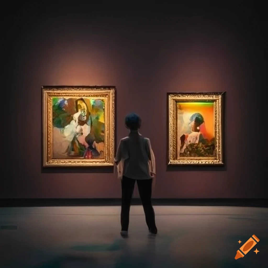 Vibrant art gallery with captivating masterpieces and viewers