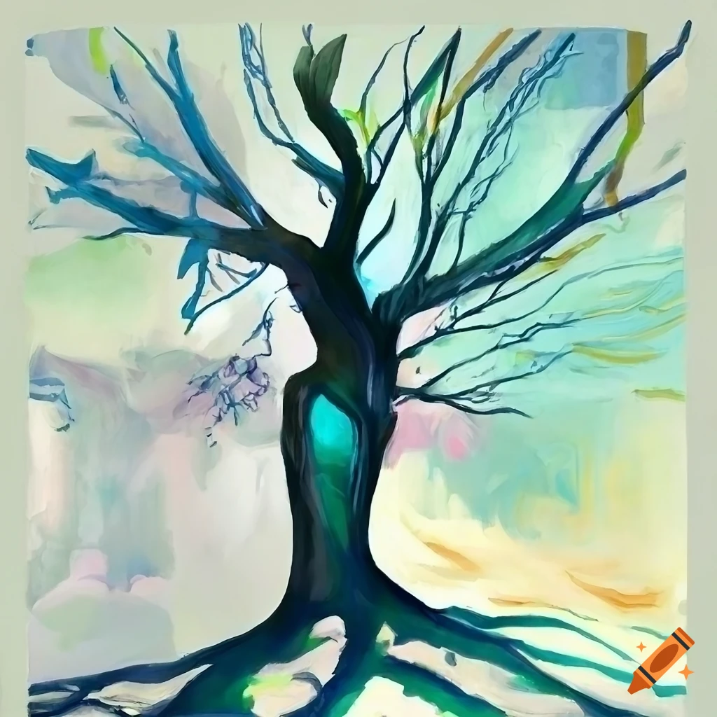 Composition merging acrylic painting and digital collage with a ...