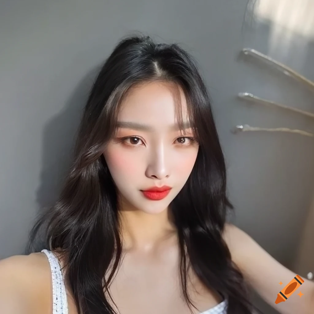 Portrait of a woman with a heartshaped face, high cheekbones, and