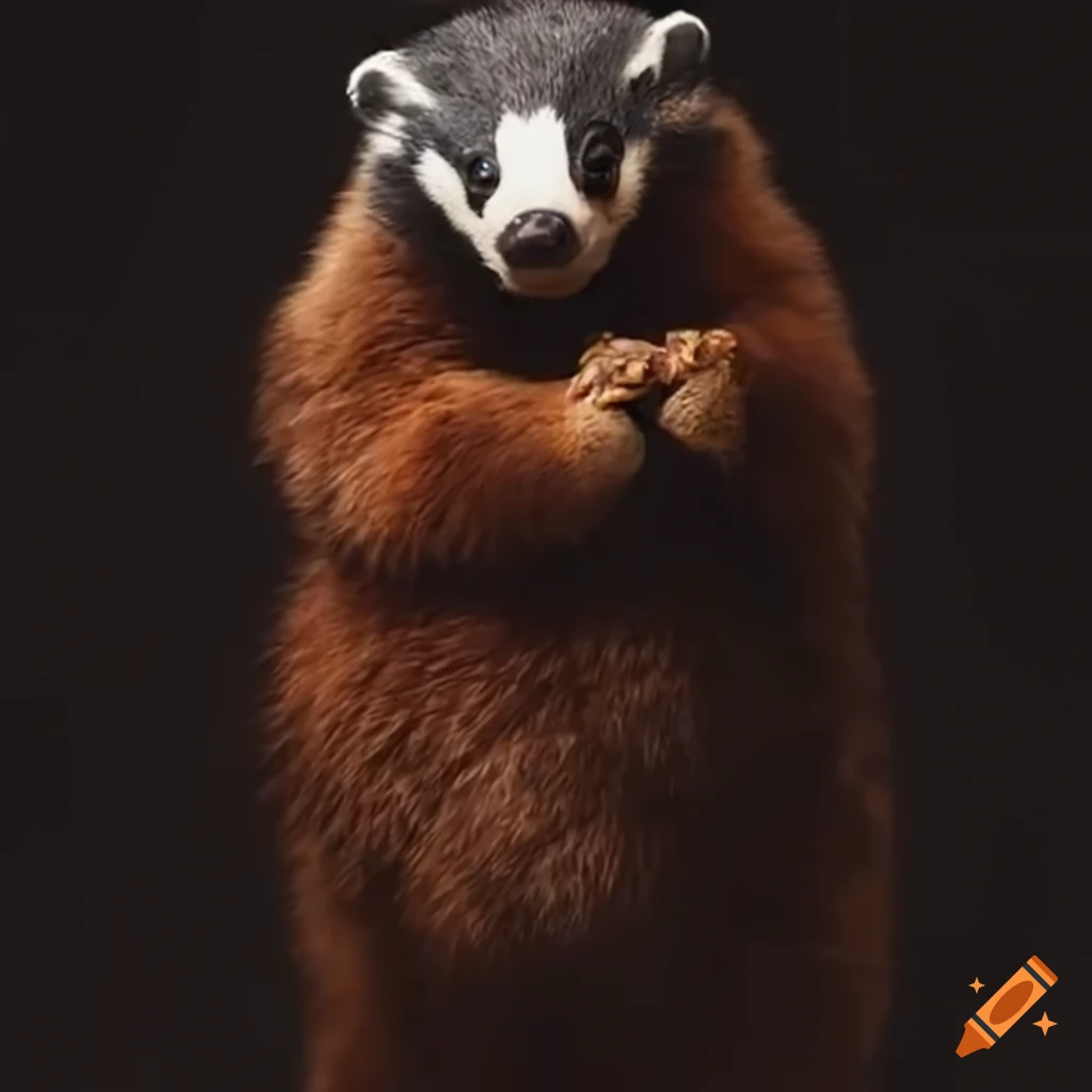 Happy badger with eagle wings and red bear body hybrid