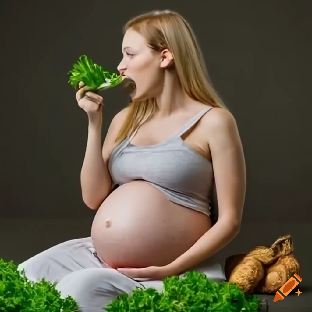 Pregnant woman eating parsley on Craiyon