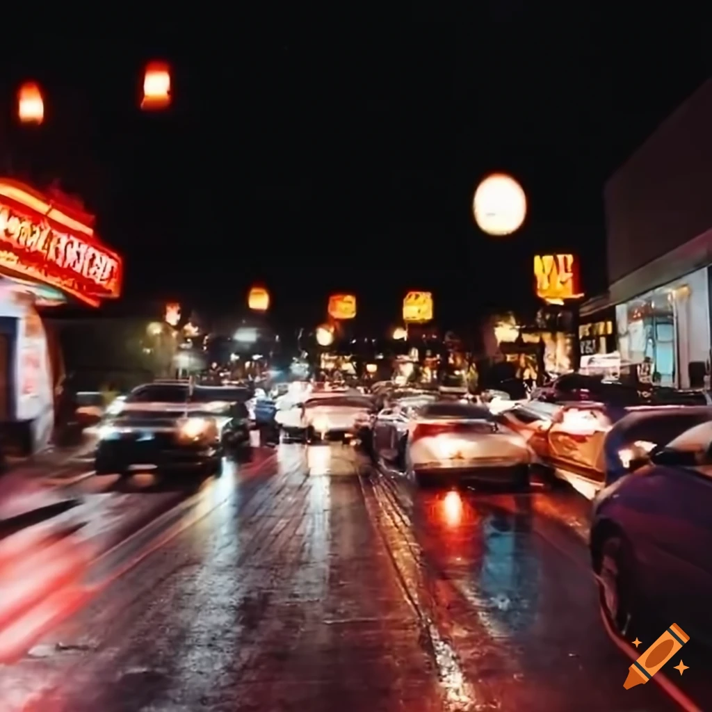 Busy traffic near NY Piz restaurant and a Chevron gas station selling menthol cigarettes