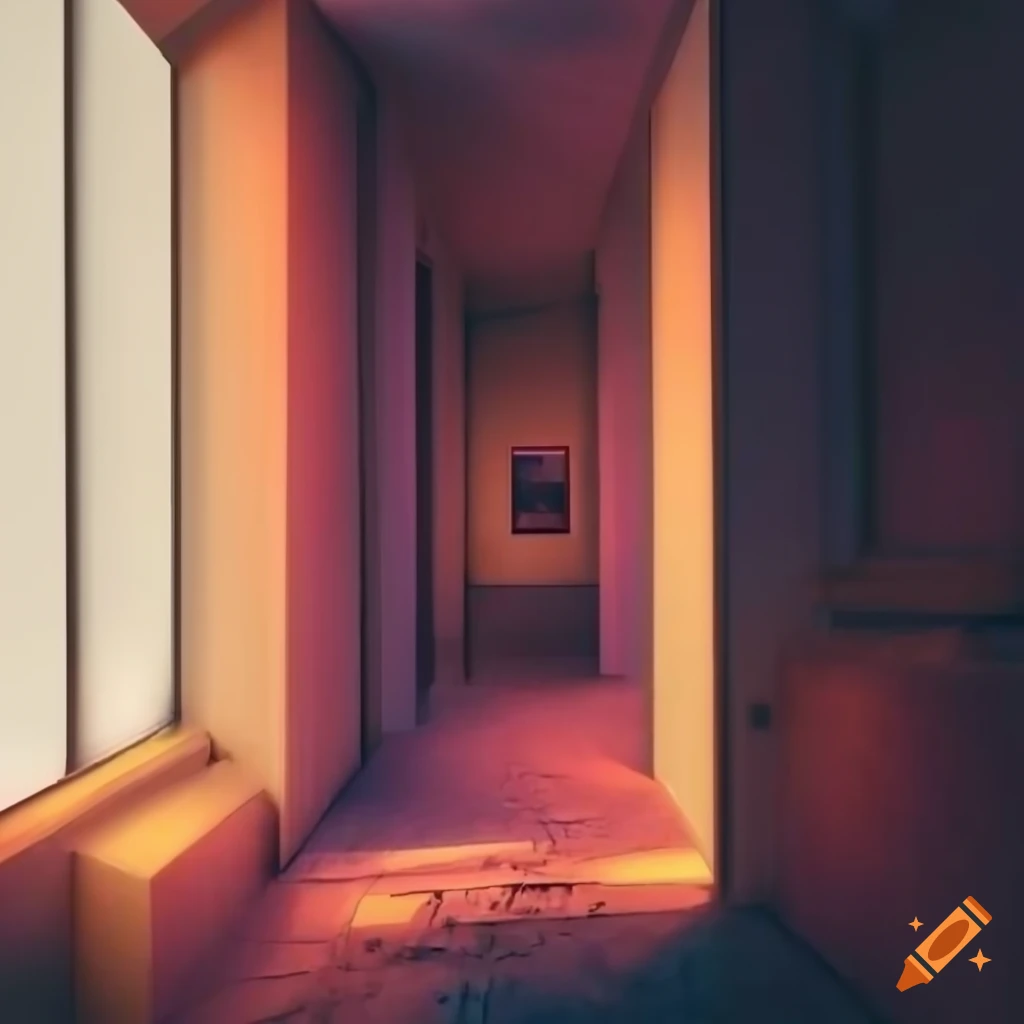 Interior of a residential building with surreal and dreamlike qualities