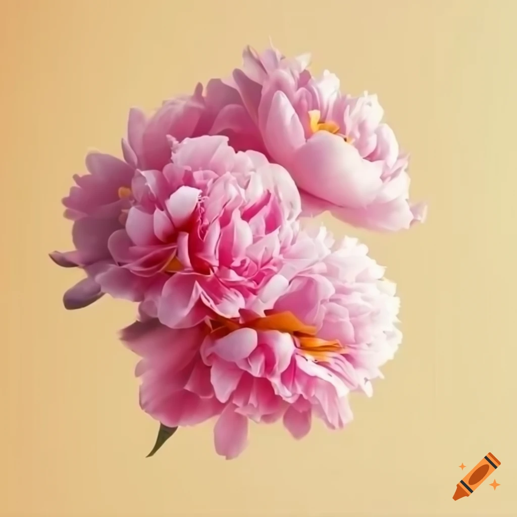 Pale yellow background with five elegant pink peonies