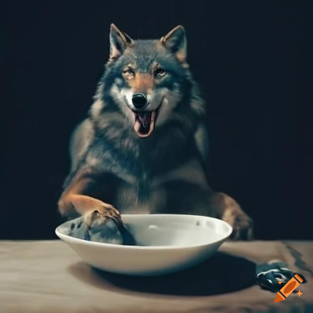 Wolf doing dishes