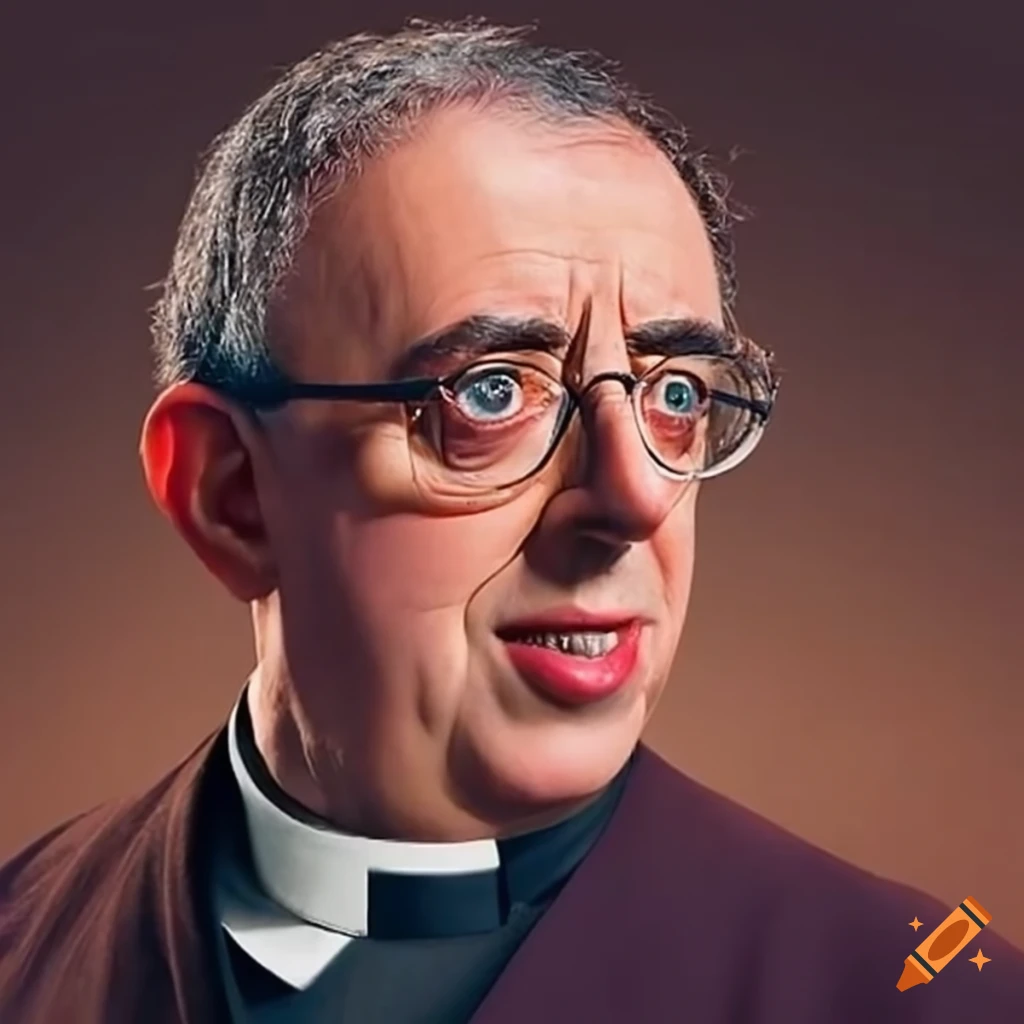 Richard Coles with priest collar talking to Stephen Fry