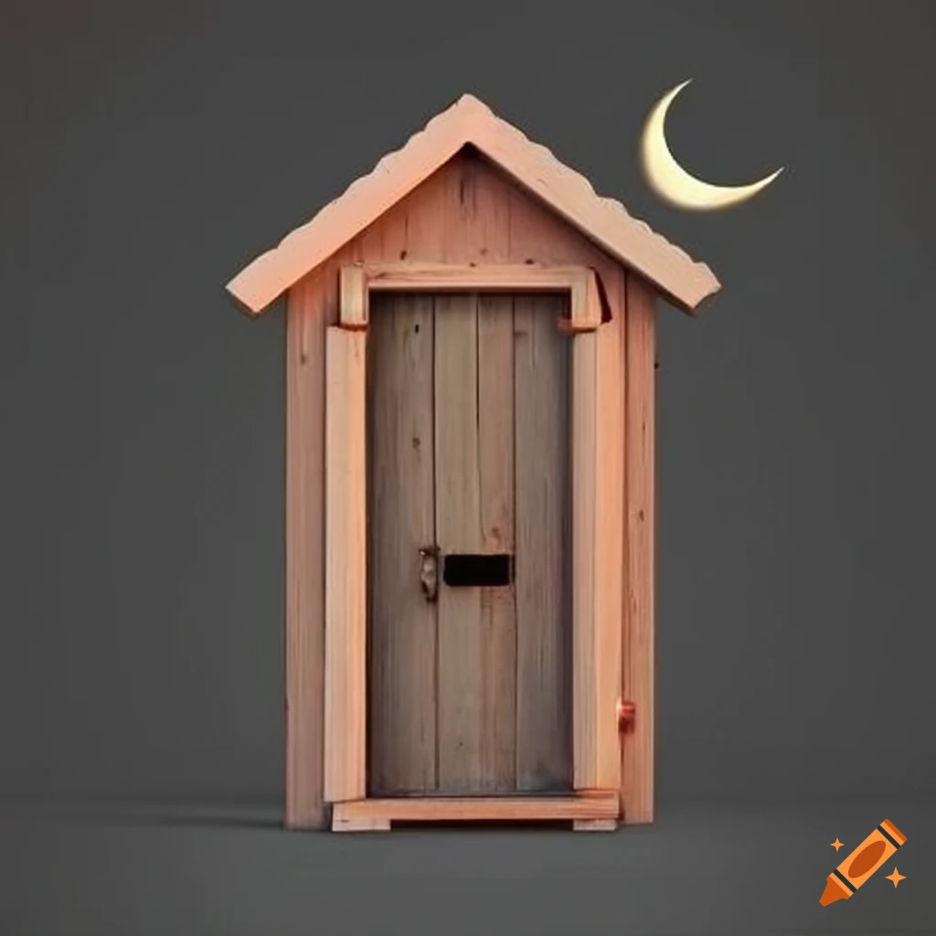 Outhouse with crescent moon on door on Craiyon