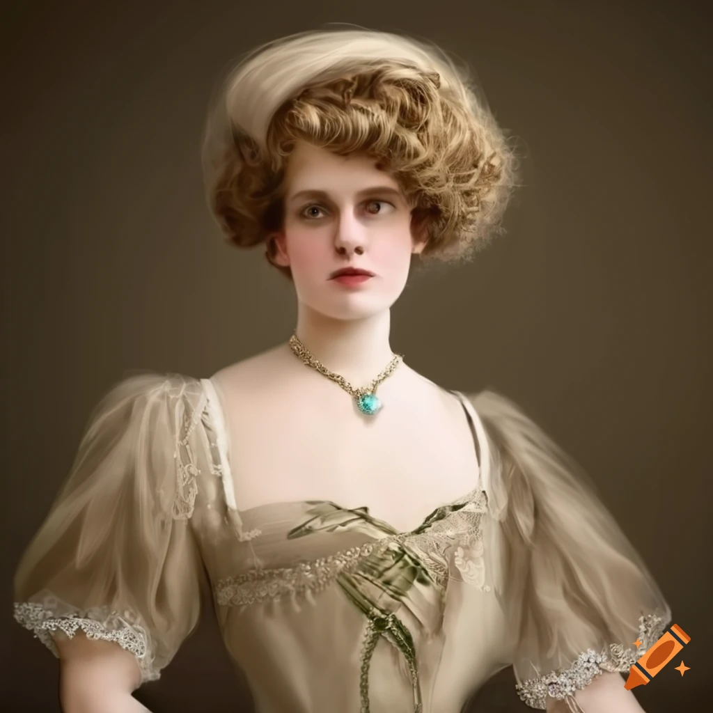 Edwardian young lady with long blond hair in vintage dress